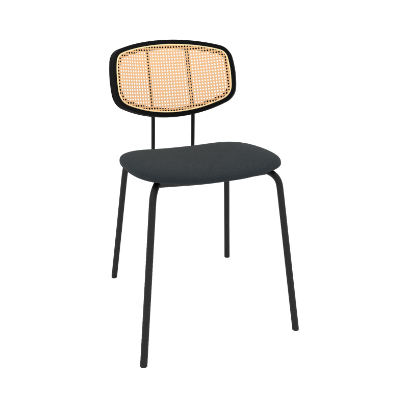 Ritmo - Chaise rétro avec dossier en cannage rotin et assise en simili