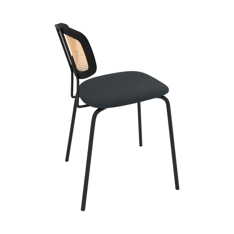 Ritmo - Chaise rétro avec dossier en cannage rotin et assise en simili