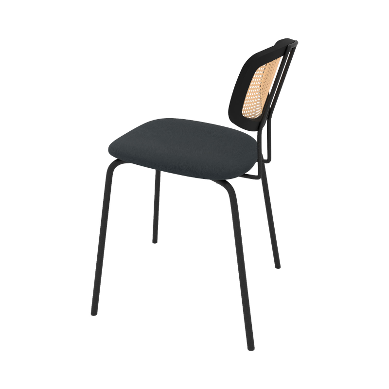 Ritmo - Chaise rétro avec dossier en cannage rotin et assise en simili