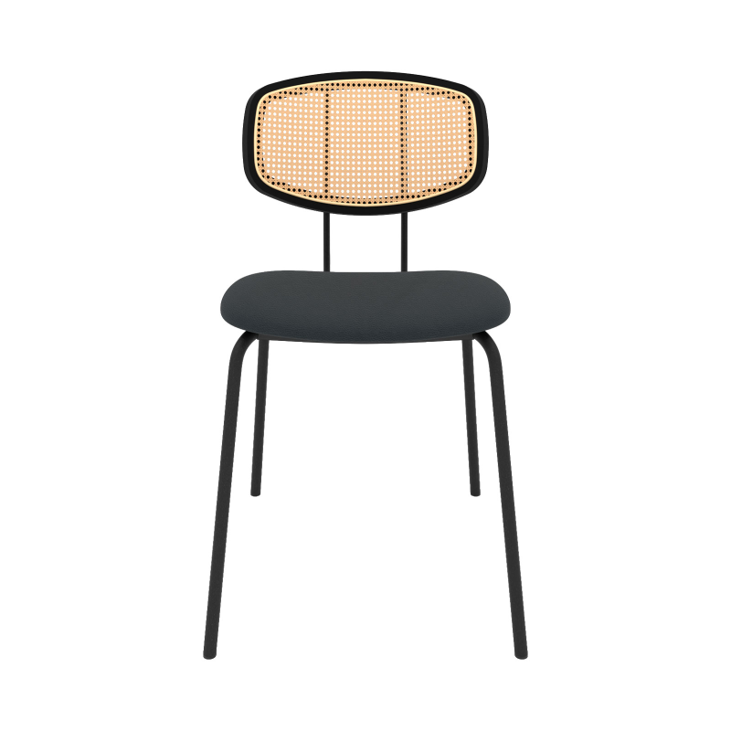 Ritmo - Chaise rétro avec dossier en cannage rotin et assise en simili