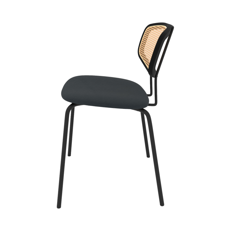 Ritmo - Chaise rétro avec dossier en cannage rotin et assise en simili