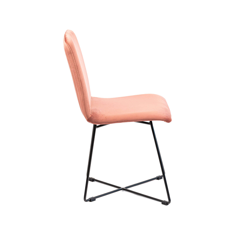 Plaza line - Chaise design en tissu avec dos matelassé et pieds en métal croisés
