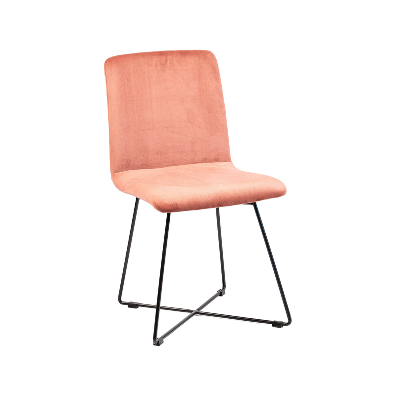 Plaza line - Chaise design en tissu avec dos matelassé et pieds en métal croisés