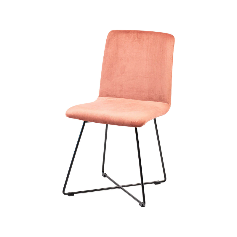 Plaza line - Chaise design en tissu avec dos matelassé et pieds en métal croisés