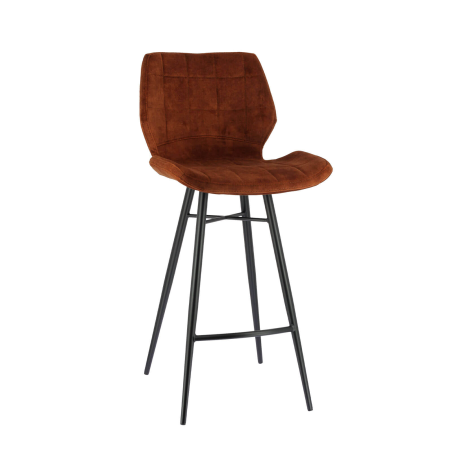 Impia - Tabouret design coque matelassée en velours et pieds en métal noir