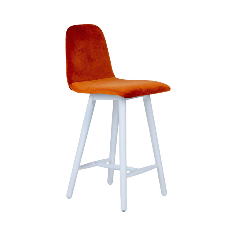 Pandora diamant - Tabouret snack dos matelassé en tissu et pieds en bois