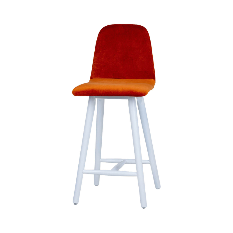 Pandora diamant - Tabouret snack dos matelassé en tissu et pieds en bois