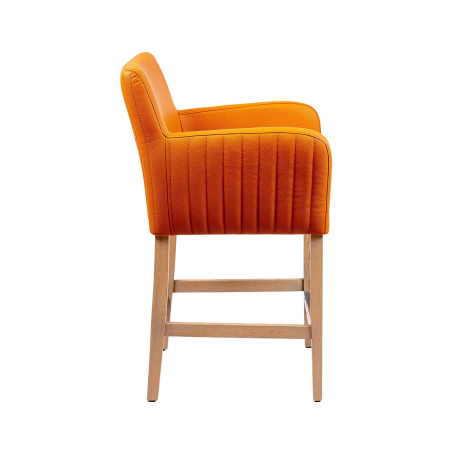 Moritz line - Tabouret snack avec accoudoirs et dos matelassé pieds en bois