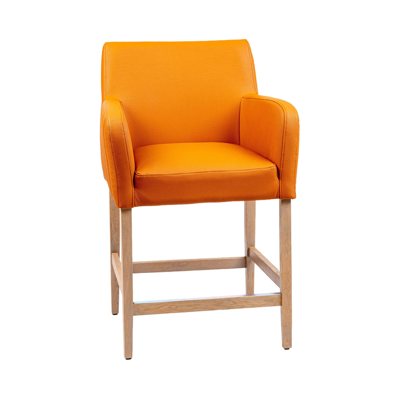Moritz line - Tabouret snack avec accoudoirs et dos matelassé pieds en bois