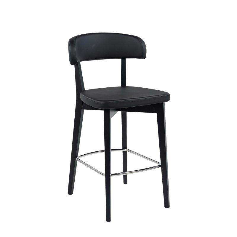 Siren - Tabouret snack en bois massif avec assise et dossier rembourrés