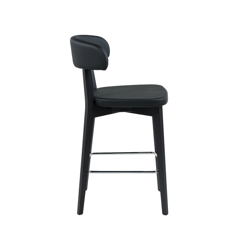 Siren - Tabouret snack en bois massif avec assise et dossier rembourrés
