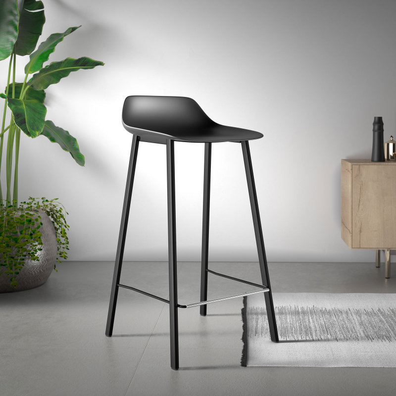 Louis - Tabouret de bar en polypropylène avec pieds en métal fabrication belge