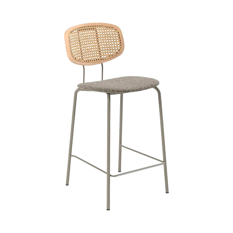Ritmo - Tabouret snack rétro avec dossier cannage rotin et assise en simili