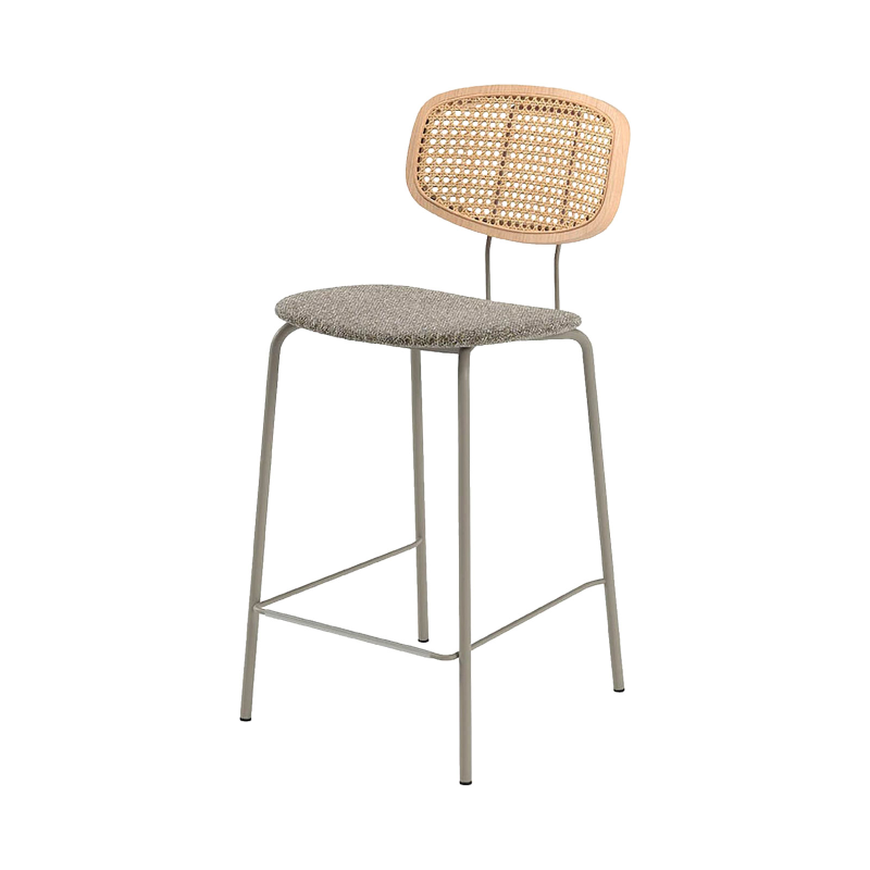 Ritmo - Tabouret snack rétro avec dossier cannage rotin et assise en simili