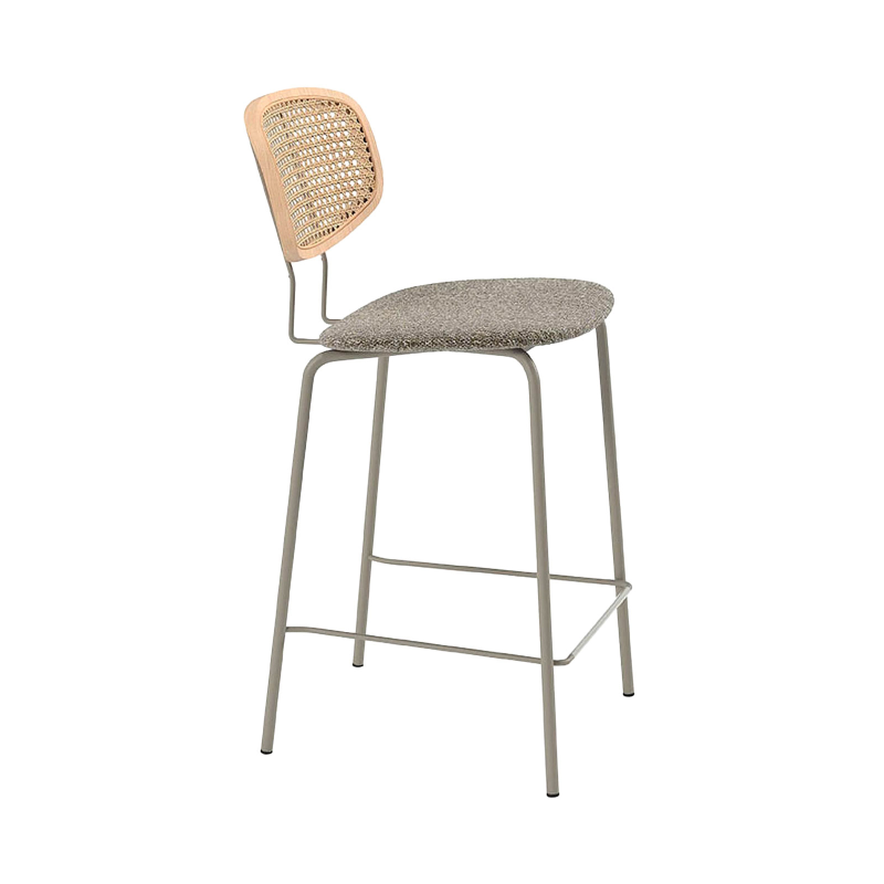 Ritmo - Tabouret snack rétro avec dossier cannage rotin et assise en simili
