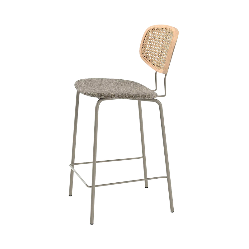 Ritmo - Tabouret snack rétro avec dossier cannage rotin et assise en simili
