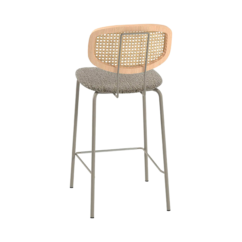Ritmo - Tabouret snack rétro avec dossier cannage rotin et assise en simili