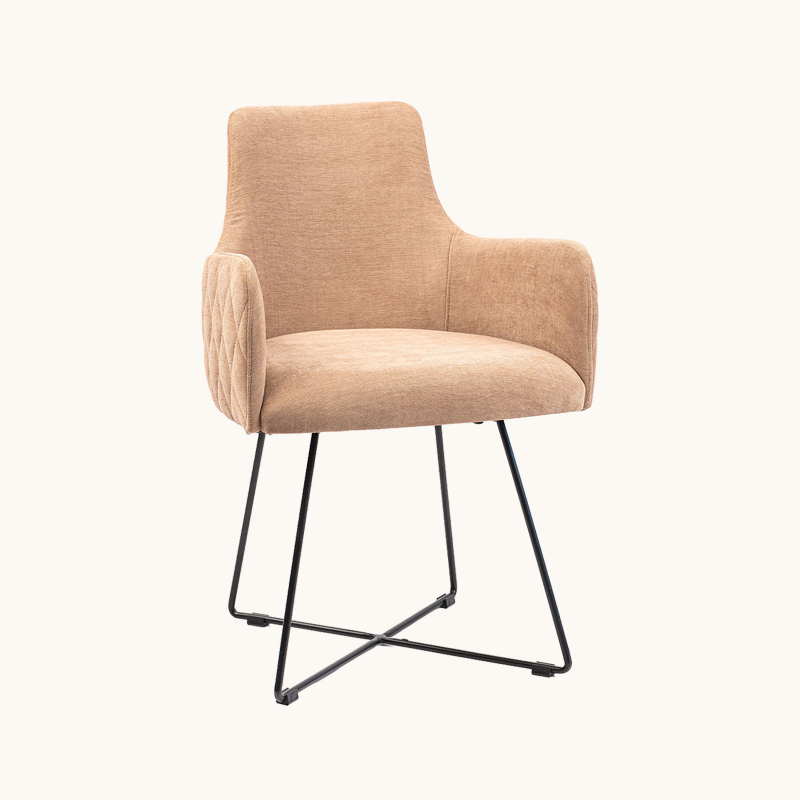Anders diamant - Fauteuil design en tissu dos matelassé et pieds métal