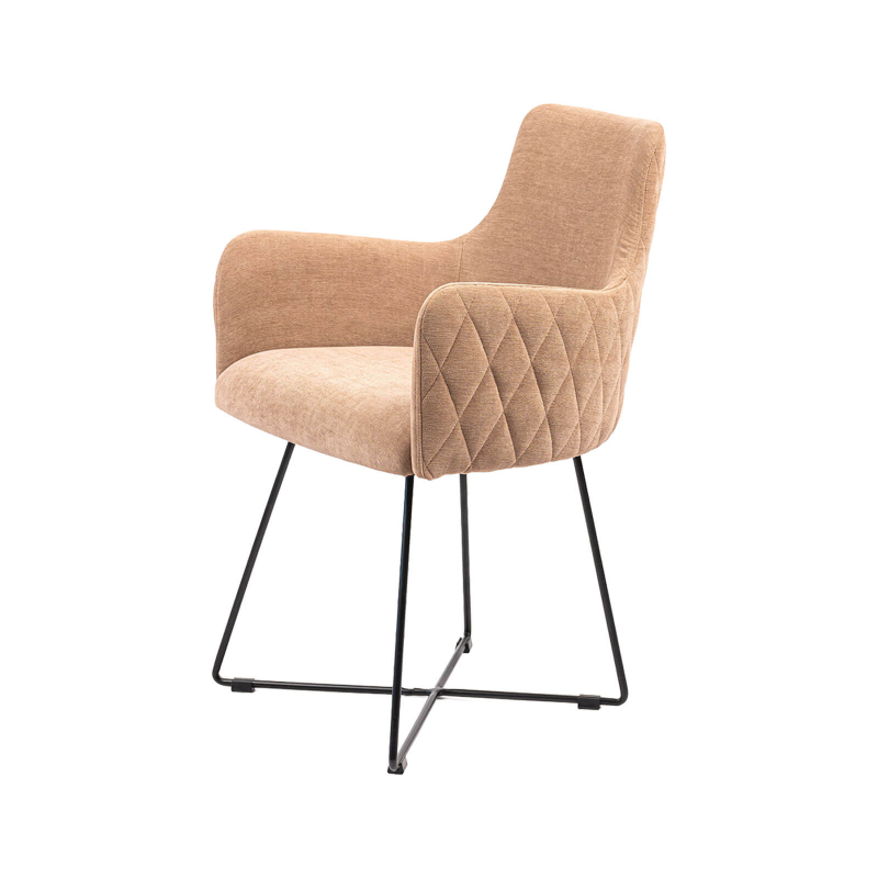 Anders diamant - Fauteuil design en tissu dos matelassé et pieds métal