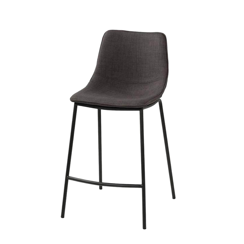 Coque - Tabouret snack coque en tissu gris et pieds en métal noir
