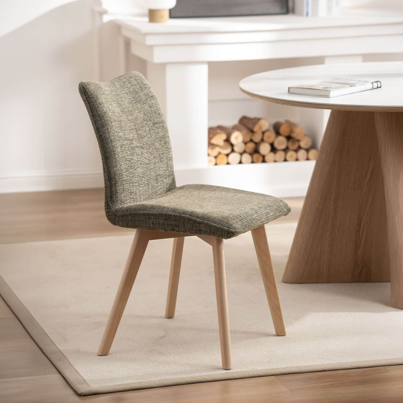 Coline - Chaise rembourrée en tissu avec pieds en bois