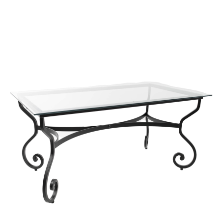 Damasco - Table style provençal plateau verre avec pieds en acier