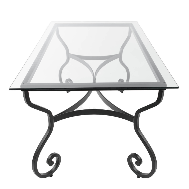 Damasco - Table style provençal plateau verre avec pieds en acier