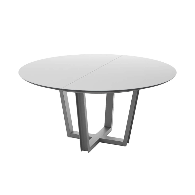 Viktor - Table ronde extensible avec plateau en verre et piétement design
