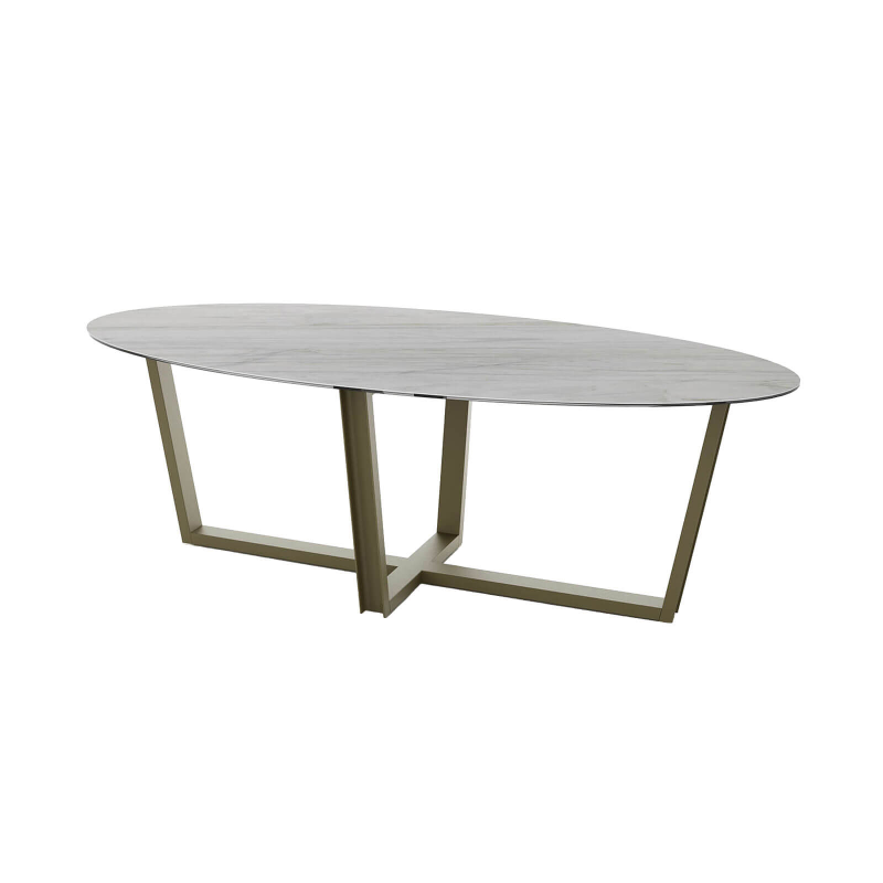 Viktor - Table design ovale plateau en céramique et pieds en métal