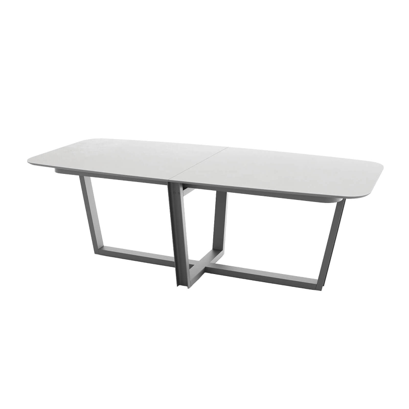 Viktor - Table tonneau en verre design et piétement en métal