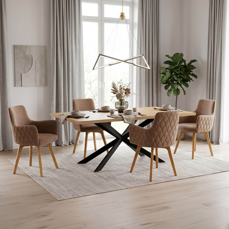 Anders diamant - Fauteuil en tissu dos matelassé et pieds en bois