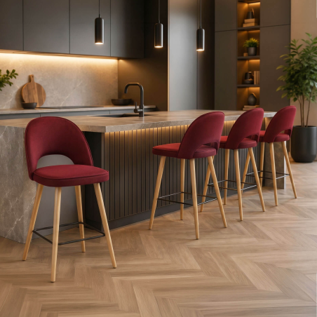 Bistrot - Tabouret snack en tissu dossier ajouré avec pieds en bois