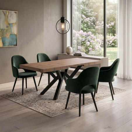 Bistrot - Fauteuil cosy en tissu avec dossier ajouré et pieds bois
