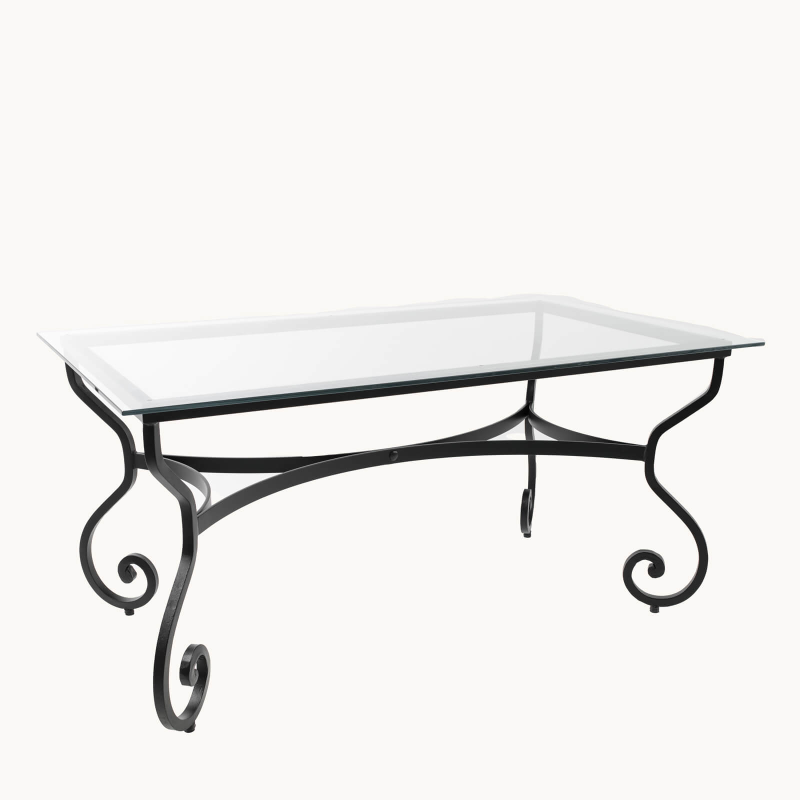 Damasco - Table de jardin provençale plateau verre avec pieds en acier