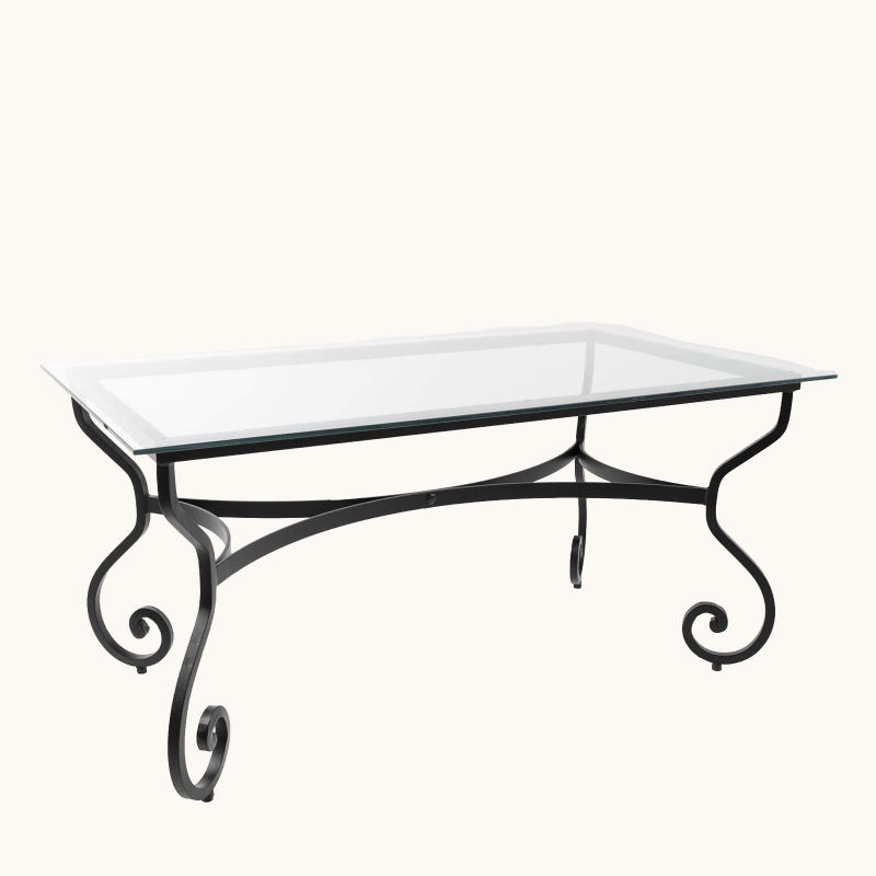 Damasco - Table style provençal plateau verre avec pieds en acier
