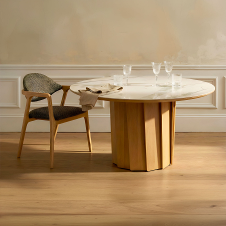 Volute - Table ronde en bois et céramique design