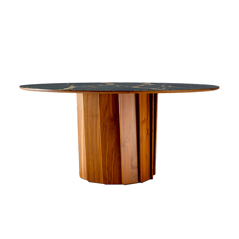 Volute - Table ronde en bois et céramique design
