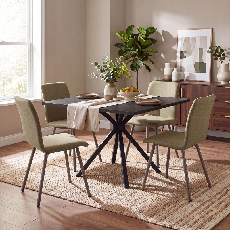 Onyx - Table carrée en stratifié avec pied central en métal