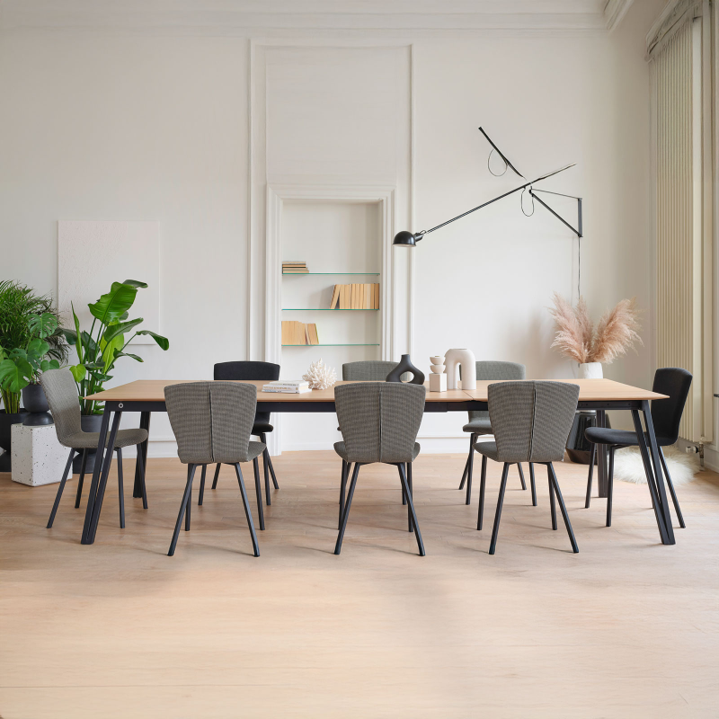 Brest Mobitec® - Table en bois massif extensible avec pieds en métal forme épingle