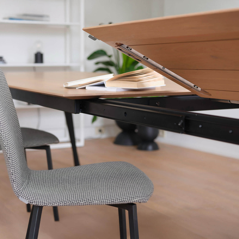 Brest Mobitec® - Table en bois massif extensible avec pieds en métal forme épingle