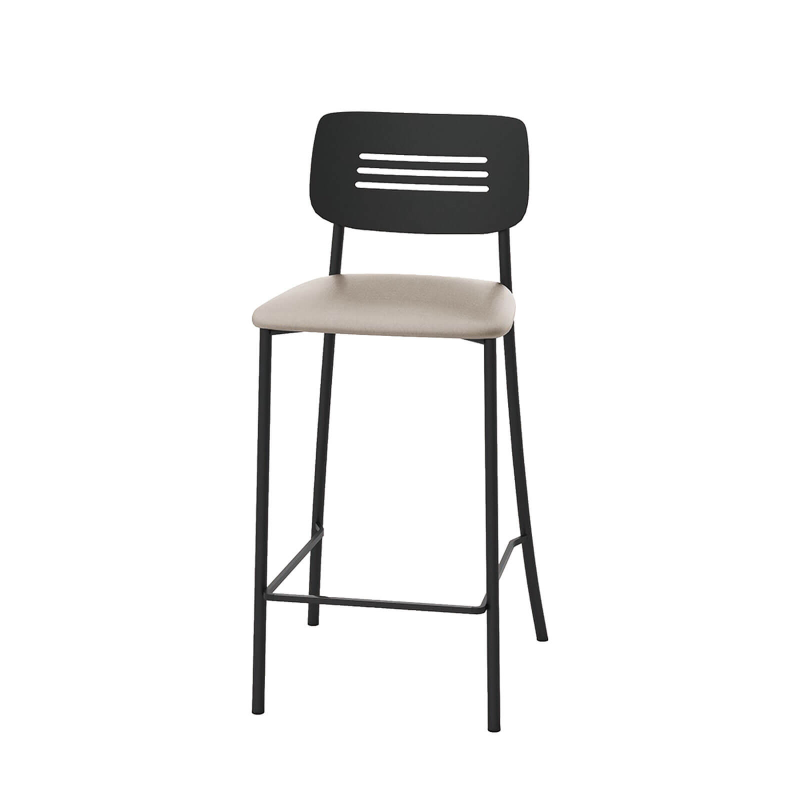 Miro - Tabouret snack de cuisine en simili rembourré avec dossier strié en métal
