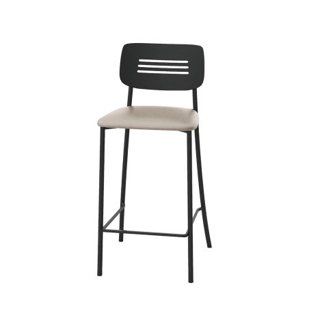 Miro - Tabouret snack de cuisine en simili rembourré avec dossier strié en métal