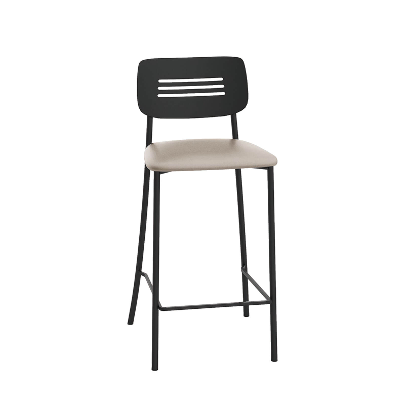 Miro - Tabouret snack de cuisine en simili rembourré avec dossier strié en métal