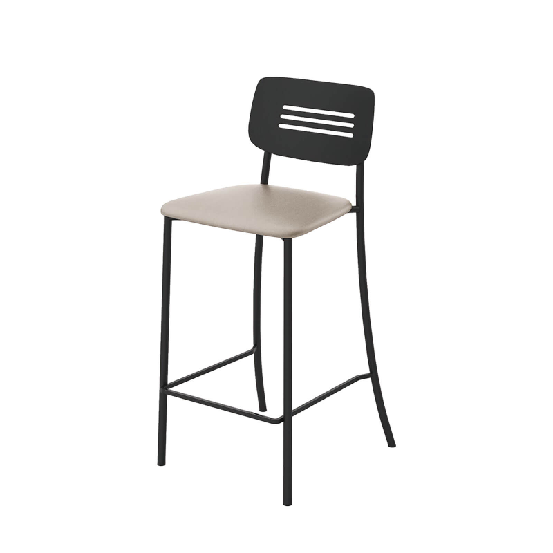 Miro - Tabouret snack de cuisine en simili rembourré avec dossier strié en métal