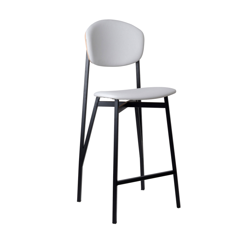 Artémis Carrier® - Tabouret snack design français assise et dossier en simili dos bois et pieds en métal