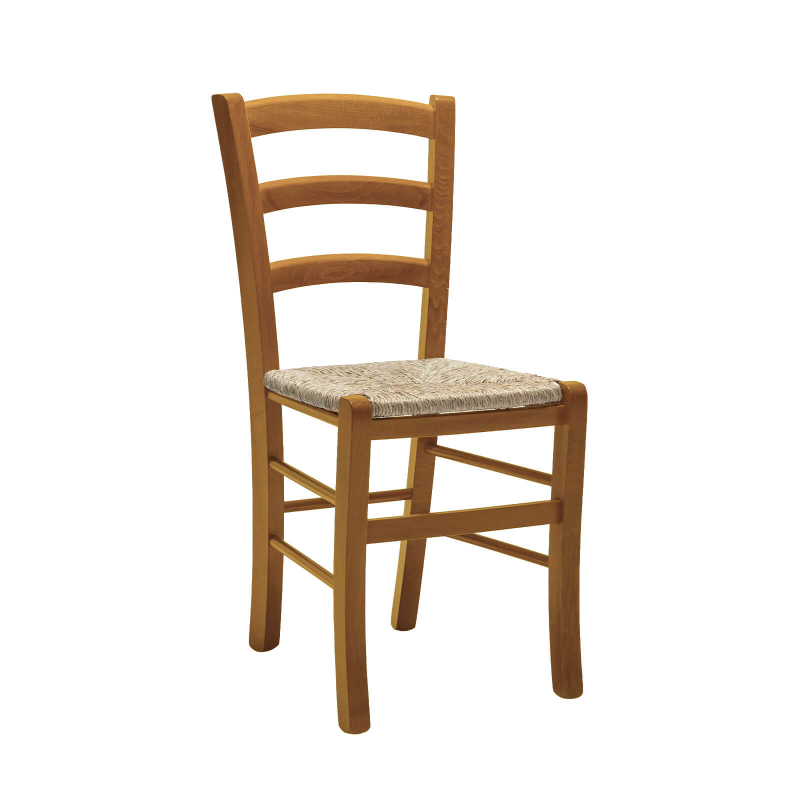 Brocéliande - Chaise de cuisine rustique en bois massif et paille
