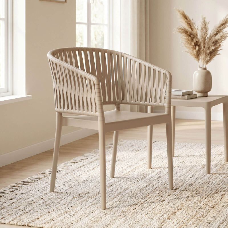 Portofino - Fauteuil en polypropylène empilable imitation corde tressée