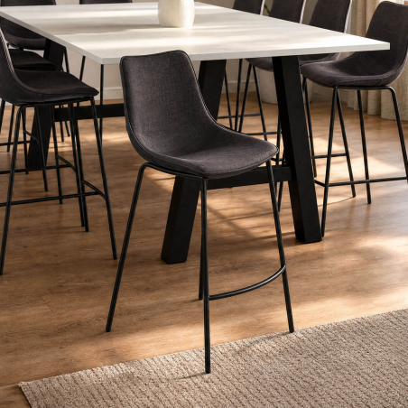 Coque - Tabouret snack coque en tissu gris et pieds en métal noir