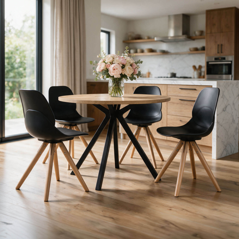 Onyx - Table ronde en stratifié avec pieds en métal moderne