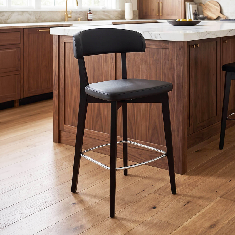 Siren - Tabouret snack en bois massif avec assise et dossier rembourrés